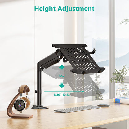 WALI Laptop Desk Mount for 15.6 inch Notebook, Fully Adjustable Single Monitor Arm with Laptop Holder for 32 inch Screen, Laptops Stand with Ventilated Tray, Up to 22 Lbs, (GSDM00LP), Black