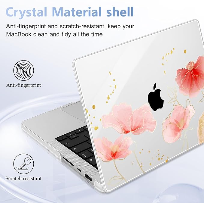 for MacBook Pro 16 inch Case 2021 2022 2023 2024 Release A3186 A3403 M4 A2991 M3 A2780 M2 A2485 M1 Pro/Max, Hard Shell Case with Screen Protector & Keyboard Cover, Spring Floral