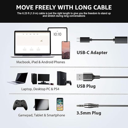 Headset wtih Mic, USB Headset with Microphone for PC, Computer Headset with Noise Canceling Microphone with Mute for Home Office Online Skype Zoom Meetings