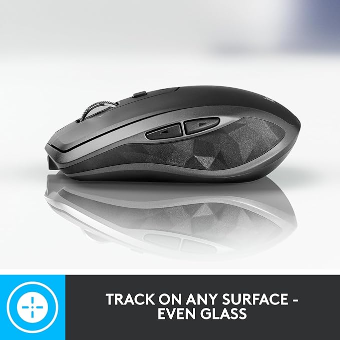 Logitech MX Anywhere 2S Bluetooth Edition Compact Wireless Mouse, No USB Receiver - Use On Any Surface, Hyper-Fast Scrolling, Rechargeable, Control Up to 3 Apple Mac and Windows Computers and Laptops