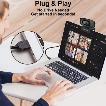 Estranst 2K Quad HD Webcam with Privacy Cover & Noise-Canceling Microphone & USB C Adapter, Video Web Streaming Camera for PC Computer Desktop Laptop Mac Zoom Teams &More, 2pcs Cable Organizer