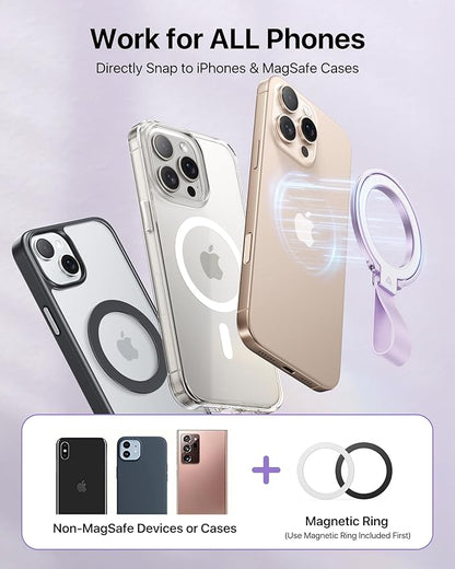 andobil [2025 Unrivaled Stability] Magnetic Phone Grip Holder for MagSafe Ring Stand Holder Kickstand Compatible with MagSafe Accessories for iPhone 16 Pro Max Plus iPhone15/14/13/12&Android,Purple