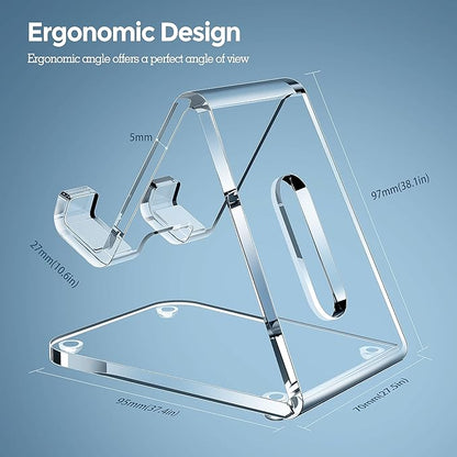 CreaDream Acrylic Cell Phone Stand, 5mm Thicker Clear Cell Phone Holder, Transparent Phone Stand for Desk, Desktop, Desk Accessories, Suitable for iPhone 14 13 Pro Max, All Smartphone 4-8inch