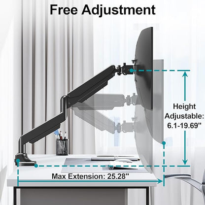 MOUNT PRO Heavy Duty Monitor Mount for Max 49 inches Ultrawide Screens, Single Monitor Arm Desk Mount Holds 6.6 to 33lbs, Fully Adjustable Computer Stand with C-Clamp, VESA 75x75 or 100x100mm