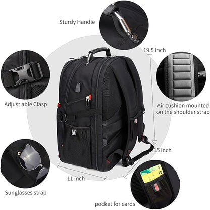 SHRRADOO Extra Large 50L Travel Laptop Backpack with USB Charging Port, College High School Backpack Airline Approved Business Work Bag Fits 17 Inch Computer for Men Women