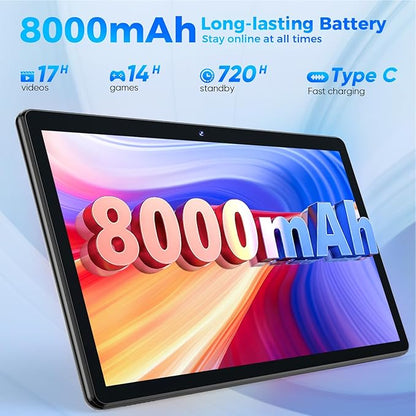 Android Tablet with Keyboard, 26GB RAM, 256GB ROM(1TB Expand), 10.1 inch Android 14 Tablet, 8000mAh Battery, BT 5.0, GMS Certified, 2.4G&5G WiFi, 2 in 1 Tablets with Mouse, Case, Stylus(Gray Case)
