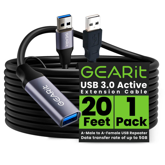 GEARit Active USB 3.0 Extension Cable 20 Ft, USB A Male to Female Extender