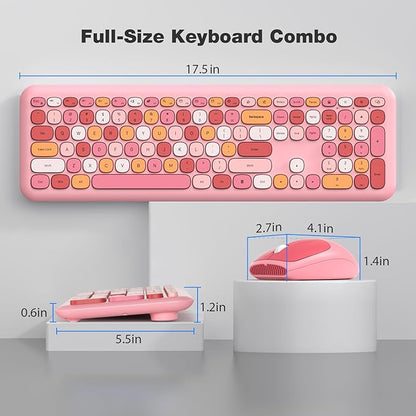 KNOWSQT Wireless Keyboard and Mouse Combo, Pale Pink Full-Sized 2.4G Silent Keycap Colorful Keyboards, USB Dongle Plug Play, for Laptop, Windows, PC, Computer, Desktop