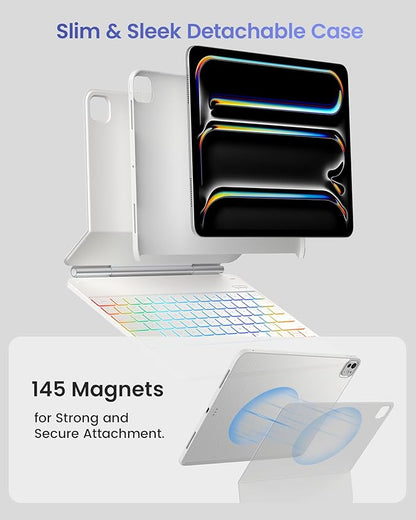 typecase Keyboard Case for 2024 iPad Pro 13-inch (M4), White Keyboard with White Carbon Fiber Protective Case,Portrait & Typing Modes,Built-in Trackpad,11-Color Backlight,Magnetic Stand,Pencil Holder