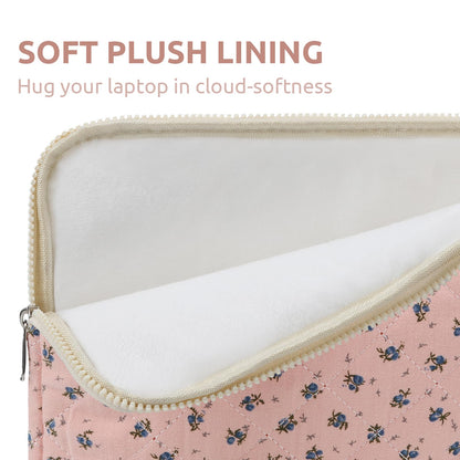 Puffy Laptop Sleeve 13-15.6 Inch Cute Quilted Laptop Protective Case Padded Floral Computer Sleeve for MacBook (A-Dark Pink, 13 Inch)