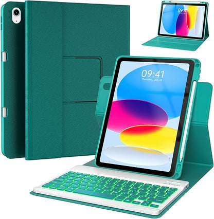 BLUTLOTUS for iPad 11th A16 10th Generation Case with Keyboard - 7 Colors Backlit Wireless Detachable Folio Keyboard Cover with Pencil Holder for iPad 11'' A16 2025 10th Gen 10.9 Inch 2022 (Black)