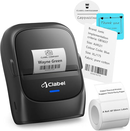 CLABEL Label Maker Machine with Tape, 221B Thermal Bluetooth Label Printer 2 Inch Portable Barcode Inkless Sticker for Small Business, Retail Office,Office, Home, Came with 1 Roll Label (Black)