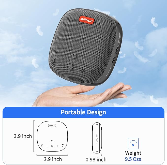 AIRHUG Conference Speaker and Microphone, Bluetooth Speakerphone with 360° Voice Pickup, Advanced Noise Reduction, USB-C Plug & Play, Compatible with Zoom and MS Team