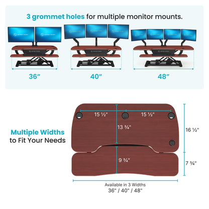 PowerPro 40 Inch Electric Standing Desk Converter – Push-Button Height Adjustable Sit to Stand Desk Riser for Triple Monitors & Laptop – Motorized Desktop Workstation with Wide Keyboard Tray
