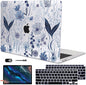 Compatible with 2018 2019 2020 2021 MacBook Air 13 inch Case M1 A2337 A2179 A1932, Clear Printed Pattern Hard Shell Case & Keyboard Cover for Mac Air 13 M1 Touch ID, Navy Blue Wild Flowers
