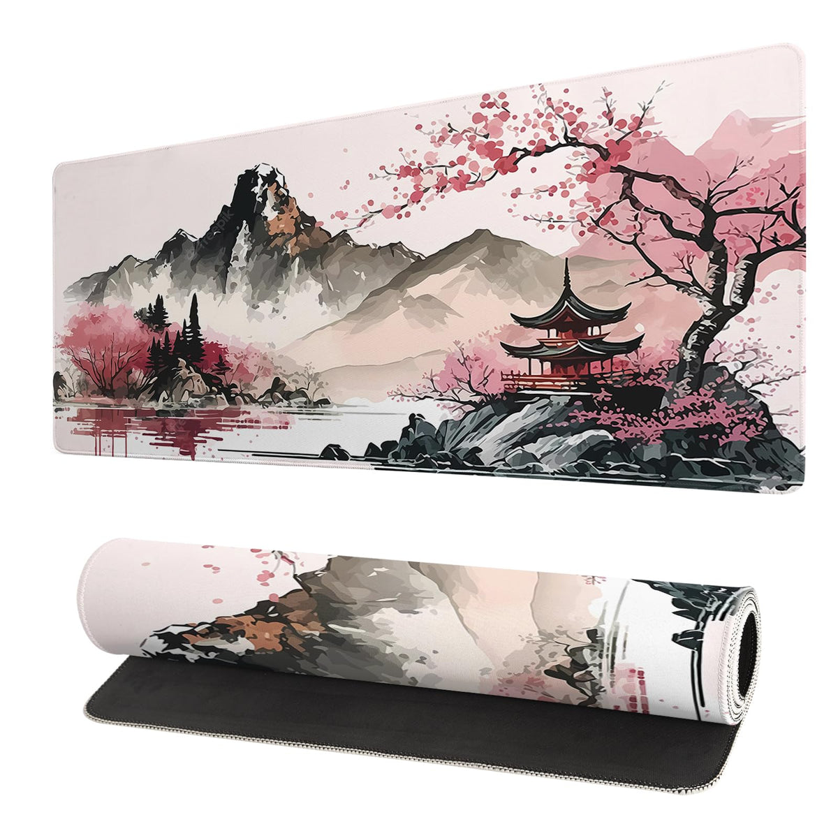 Darkness Red Moon Desk Mat Japanese Mouse Pad, Large Japanese Desk Mat, XL Anime Gaming Keyboard Mat, Non-Slip Rubber Base, Big Extended Desk Protector for Home Office, 31.5”x11.8”