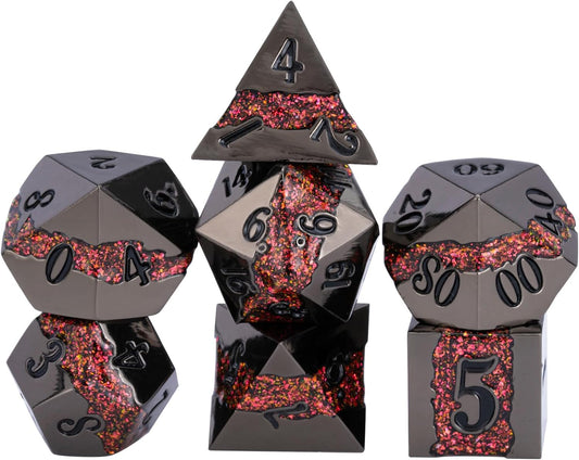 Maywin Galaxy Metal Dice Set, 7PCS Polyhedral DND Dice with Glitter Resin Inlay, Heavy Metal RPG Dice for Dungeons and Dragons Tabletop Games