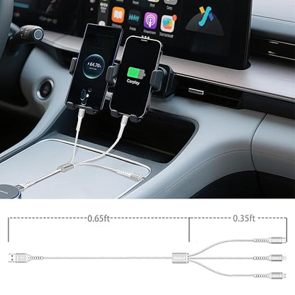Short Multi Charging Cable 1FT 2Pack 3 in 1 Charger Cord Braided Universal Phone Cords with Lightning/Type C/Micro USB Connectors, Multiple USB Cable for iPhone/Samsung/Google Phones and More