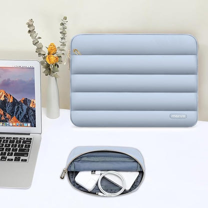 MOSISO 13.3 inch Laptop Case, 13-13.3 inch Puffy Laptop Sleeve Compatible with MacBook Air 13 13.6 M4 M3 M2 M1/Pro 13/Pro 14, HP Dell ASUS Lenovo,Polyester Horizontal Bag with Small Case, Baby Blue