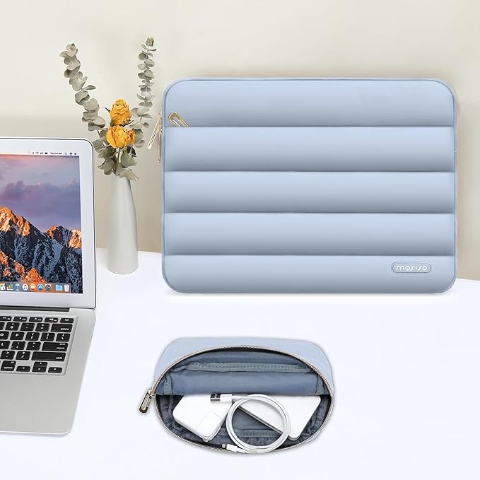 MOSISO 15-15.6 inch Laptop Case, 16 inch Puffy Laptop Sleeve Compatible with MacBook Pro 16, HP Dell ASUS Acer Toshiba Lenovo Notebook Computer, Polyester Horizontal Bag with Small Case, Baby Blue