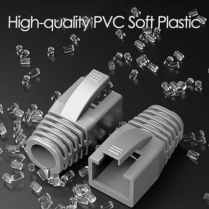 100Pack RJ45 Boot Cover, Cat5 Cat6 Cat6A Ethernet Network Cable Strain Relief Boot, Fits Overall Jacket Diameter 5.5-6.5MM Ethernet Cable (Hole Diameter: 6.5mm, Grey)