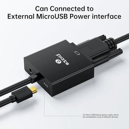 HDMI to VGA Adapter with 3.5mm Audio & USB Power – 1080P Converter for Laptop, TV Box, PS4, Monitor & Projector
