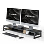 Fenge Dual Monitor Riser for Desk, Open Shelf with 3 Storage Compartments