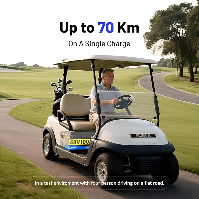 48 Volt Golf Cart Batterys 200A BMS, 48V 100Ah LiFePO4 Lithium Battery with Bluetooth & LCD Display, 15000 deep Cycles, Range of 60 Miles 600A Peak Current for Golf Cart Marine RV