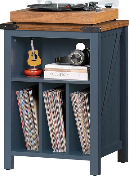 Joaxswe Record Player Stand with Vinyl Record Storage Holds up to 160 Albums,Large Wood Record Player Table，Blue Turntable Stand Cabinet Dispaly Shelf for Living Room,Bedroom,Office