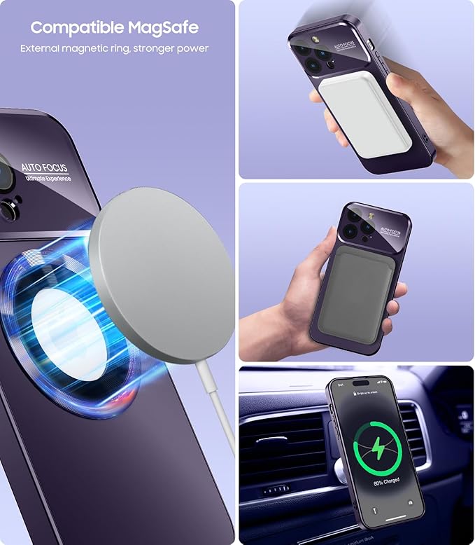 Magnetic for iPhone 13 Pro Max Case, Compatible with MagSafe, Built-in Camera Lens Protector, Logo View, Military Grade Drop Proof Phone Case Cover, Purple