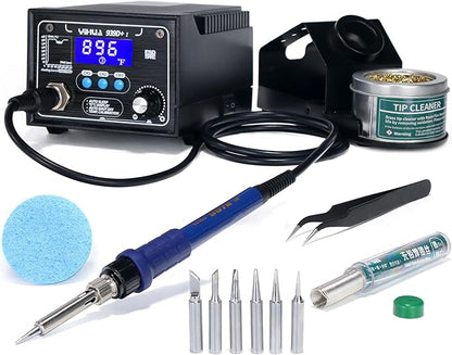 YIHUA 939D+ I Soldering Station, Upgraded, 75 Watt Equivalent with 3 Memories, °C/°F LCD display, Sleep Function, Automatic Shutdown & Brushed Aluminum Panel(Iron-burn Resistant)