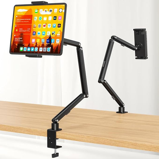 Houele Tablet Stand Holder, Adjustable Foldable iPad Desk Mount Arm with 360°Rotate Base, Tablet Holder with Clamp iPad Stand for Desk, Compatible with Tablets, Phones or Other 4.7-15.6" Device