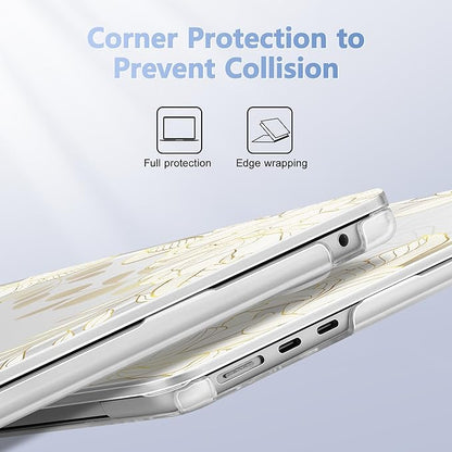 Case for MacBook Air 15 Inch 2025 2024 2023 Release M4 A3241 M3 A3114 M2 A2941, Hard Shell with Screen Protector & Keyboard Cover, Compatible with Touch ID - Gold Rose Flowers