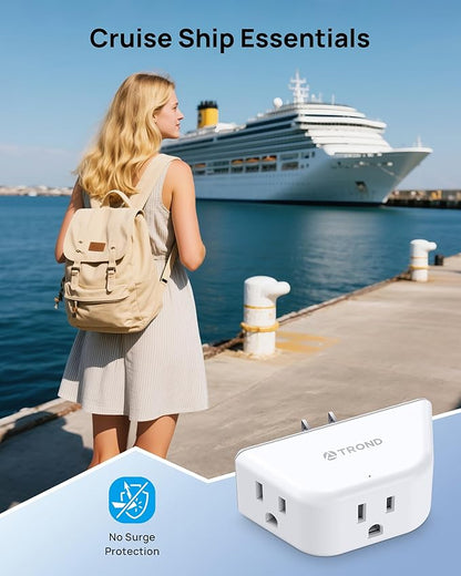 TROND Outlet Extender, 3-Prong Grounded Wall Plug Splitter, 3 Way Angled Outlet Adapter, Cruise Ship Essentials, Plug Expander with 3 Electrical Sockets for Bathroom, Kitchen, White
