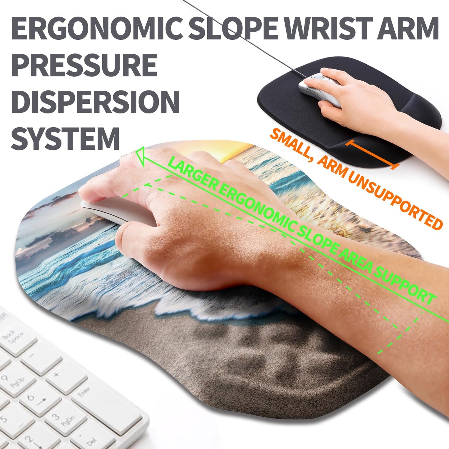Armanza Ergonomic Slope Mouse Pad Wrist Support, Wrist Rest Mousepad for Carpal Tunnel Pain Relief with Massage Bulge and Slow Rebound Memory Foam (12x8 inch, Sunrise Beach)