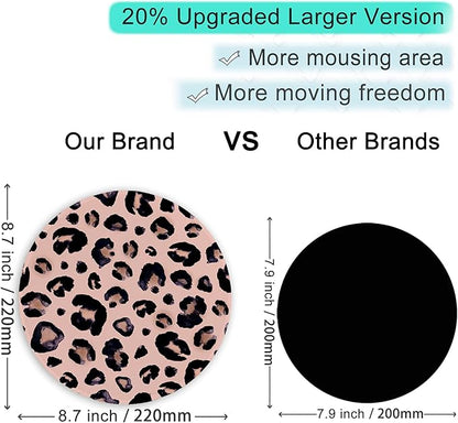 ITNRSIIET Round Mouse Pad with Stitched Edge Premium-Textured Waterproof Non-Slip Rubber Base Desktop Protection Mat Diameter 8.7 inches, Leopard Black Purple