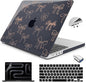 Teryeefi for MacBook Pro 14 inch Case M4 M3 M2 M1 Chip (2025 2024 2023 2021 Release) Model A3112 A3401 A3185 A2918 A2992 A2779 A2442, PC Hard Shell+Keyboard Cover+Type C Adapter, Gold Bows A003