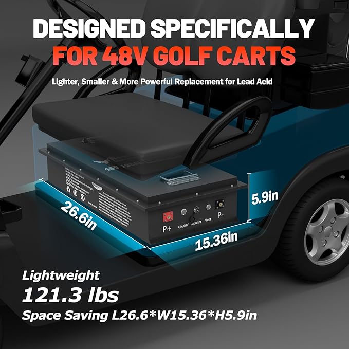 48V 135Ah Golf Cart Lithium LiFePO4 Battery with Charger and 200A BMS Grade A Cells Deep Cycle Rechargeable Battery,10000+ Cycles,Perfect for Golf Cart,Off Grid Applications (48V 135Ah-GC)