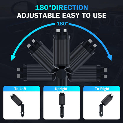 4 in 1 Retractable Car Chargers with Starlight, 66W USB C Fast Car Charger Adapter with 2 USB Ports for All iPhone 15/14/13/12/11 and for All Android (Black - RedLight)