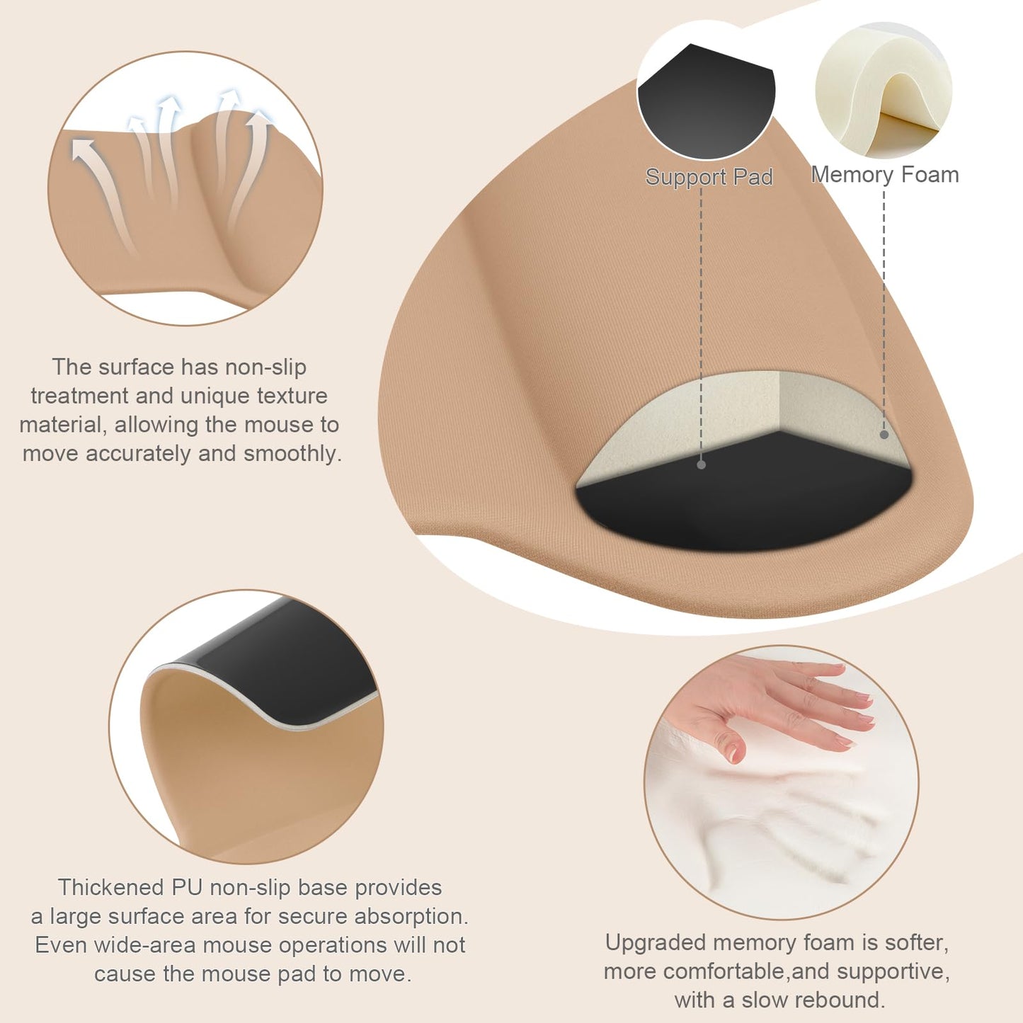 MOSISO Wrist Rest Support for Mouse Pad & Keyboard Set, Ergonomic Mousepad Non-Slip Base Home/Office Pain Relief & Easy Typing Cushion with Neoprene Cloth & Raised Memory Foam, Mocha