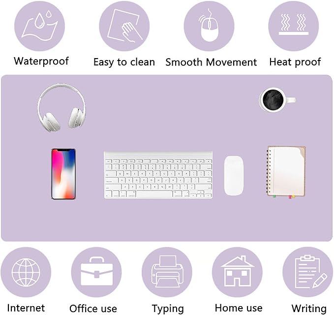 PU Leather Desk Pad Protector Gaming Mouse Pad Non Slip Desk Mat for Keyboard and Mouse Waterproof Desk Writing Pad for Office and Home Desk Accessories(Purple, 23.6 * 11.8)