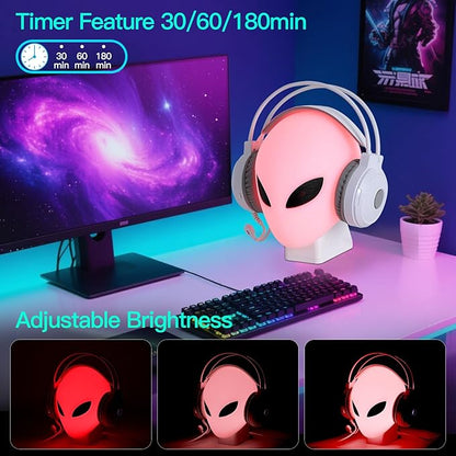 RGB Headphone Stand with Music Rhythm Light, 8-Color LED Gaming Headset Holder with USB & Type-C Charging Ports, Voice-Activated Light for PC Desk Setup, Gamer Gifts for Men & Boys