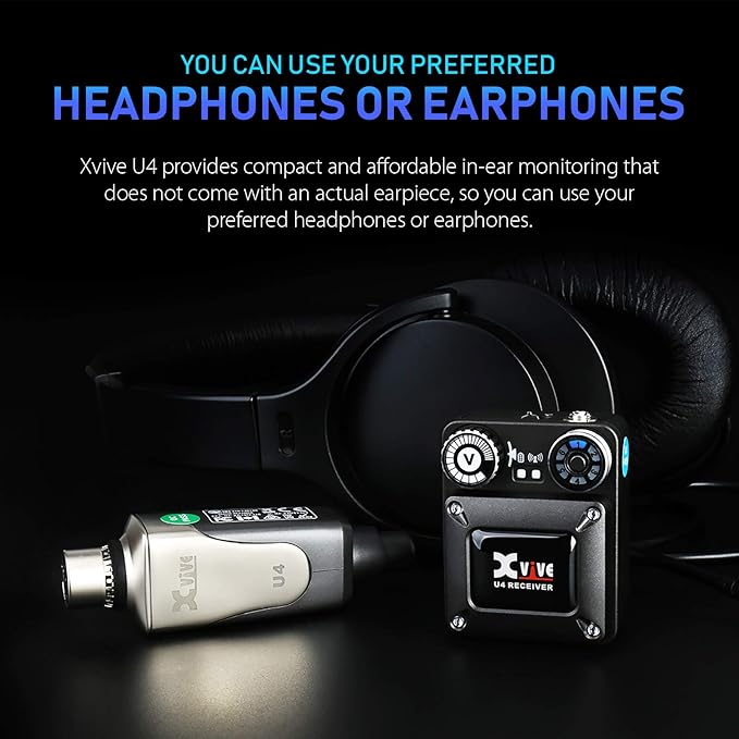 Xvive U4 Wireless in-Ear Monitor System Transmitter and Beltpack Receiver Personal IEM for Studio, Band Rehearsal,Live Performance