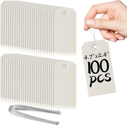 100 Pieces Plastic Shipping Tags with Wires Blank Labeling Tags Waterproof Hang Tags with Reinforcement Hole Durable Wire Tags Labels Stacking Tags for Equipment Parts (Grey, 4 3/4" x 2 3/8")