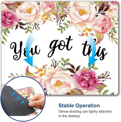 Hokafenle Mouse Pad Motivational, Cute Floral Mouse Pad with Inspirational Quote, You Got This Mousepad Design, Mouse Mat Square Waterproof Non-Slip Rubber Base Mouse Pads for Office Home Laptop