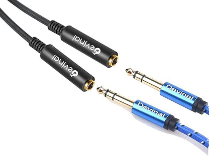 Devinal 1/4 inch TRS Splitter Cable, 6.35mm Stereo Y Cable, 1/4 Male Plug to Dual 1/4 Female Jack Cord, 12 inches / 30cm