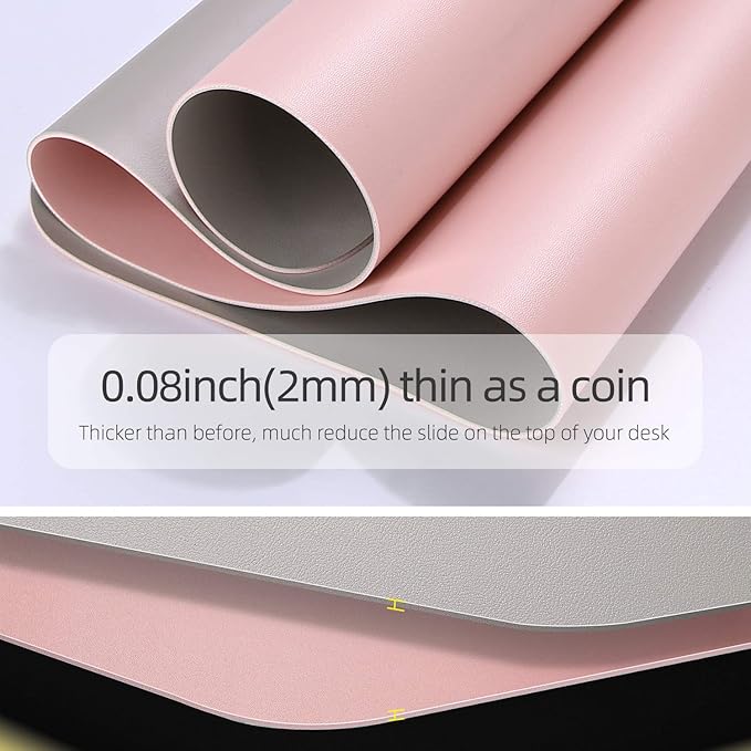 YSAGi Dual-Sided Desk Pad Protector, Desk Mat with Non-Slip - Waterproof PU Leather Office Desk Blotter for Mouse, Keyboard, Writing (23.6" x 13.7", Pink)