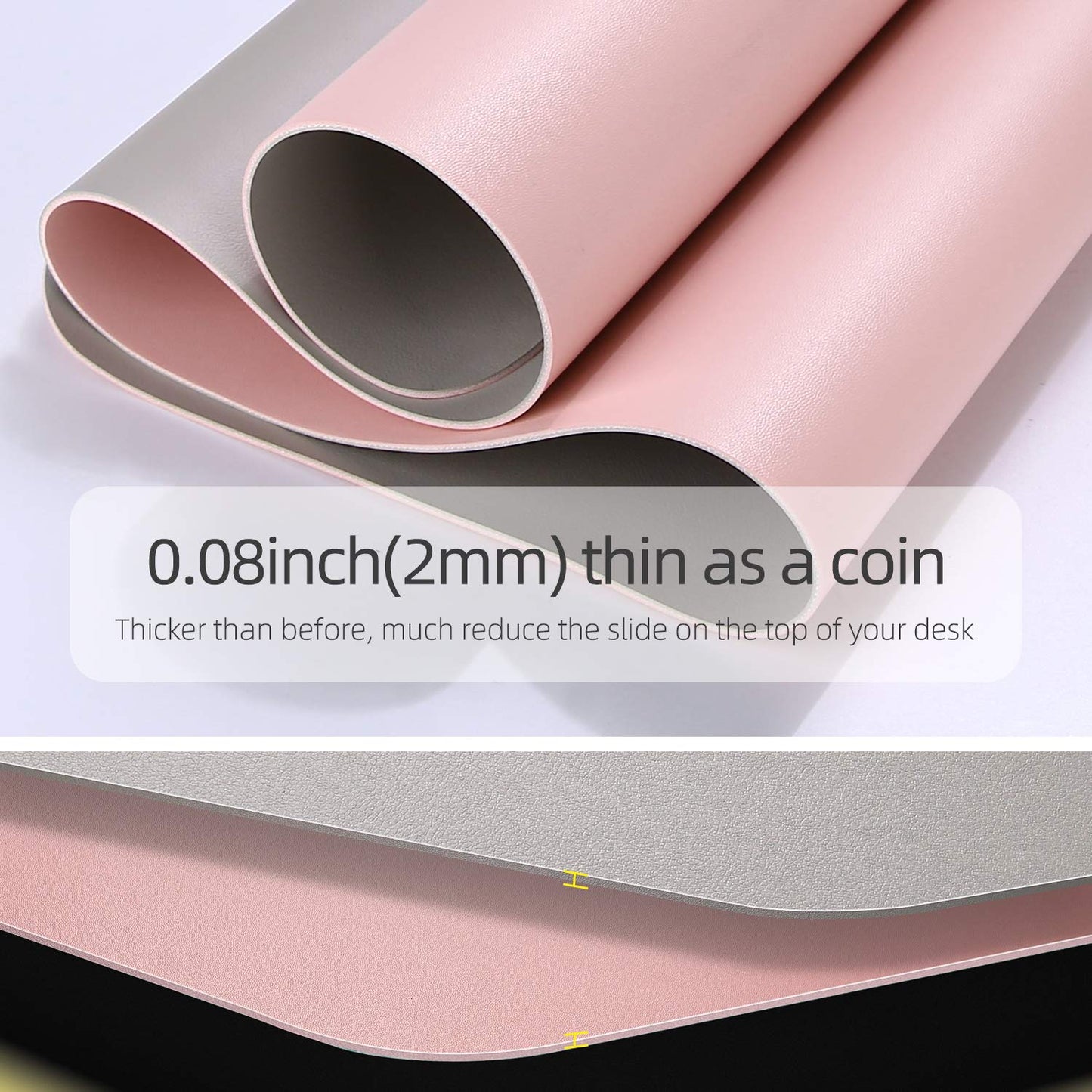 YSAGi Multifunctional Office Desk Pad, Ultra Thin Waterproof PU Leather Desk Mat, Dual Use Desk Writing Mat for Office/Home (35.4" x 17", Pink)