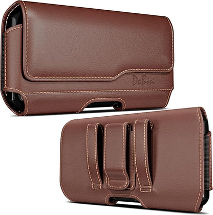 DeBin Case for Galaxy S25 Ultra, S24 Ultra 5G, S24 FE, S23 Ultra, S22 Ultra, S21 Ultra, Note 20 Ultra - Cell Phone Belt Holster with Clip Carrying Pouch Holder Cover Brown