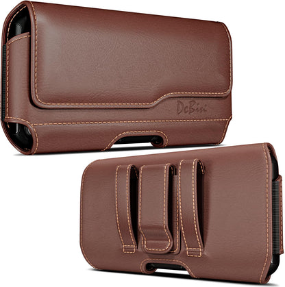 DeBin Case for Galaxy A15 A16 A17 A25 A35 A55 A54 A53 A52 A20 Note 20 10+ S25 FE S24 FE S23 FE, Cell Phone Belt Holder Holster Clip Pouch Cover (Fits Samsung Phone with Otterbox Case) Brown